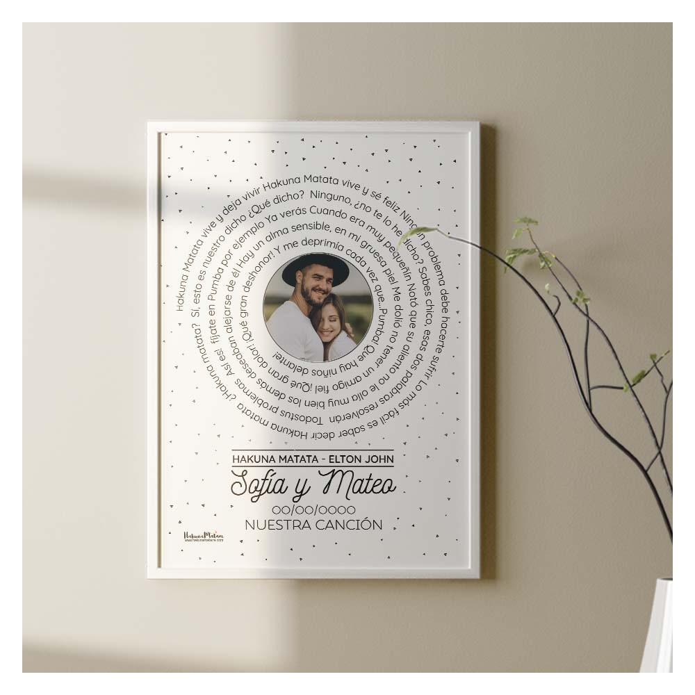 Lámina personalizada con foto y letra de canción en color negro