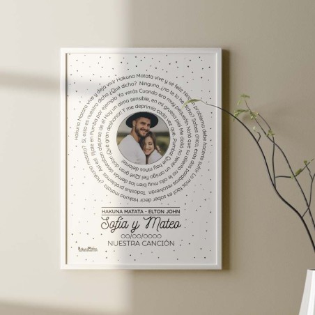 Lámina personalizada con foto y letra de canción en color negro Lámina personalizada con foto y letra de canción en color negro