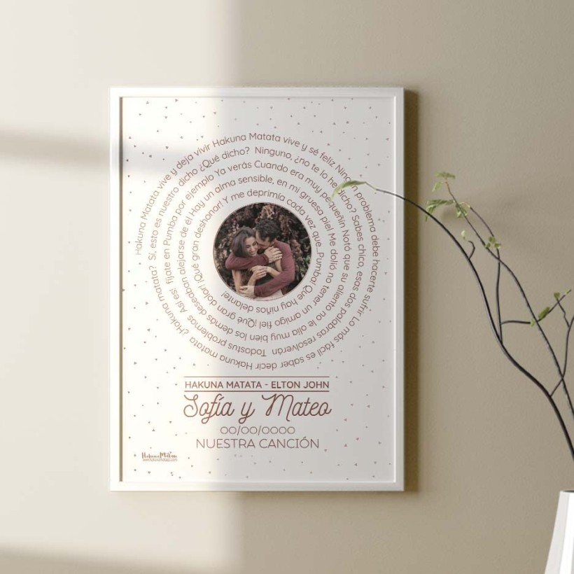 Lámina personalizada con foto - Letra de canción (Color rosa) 2