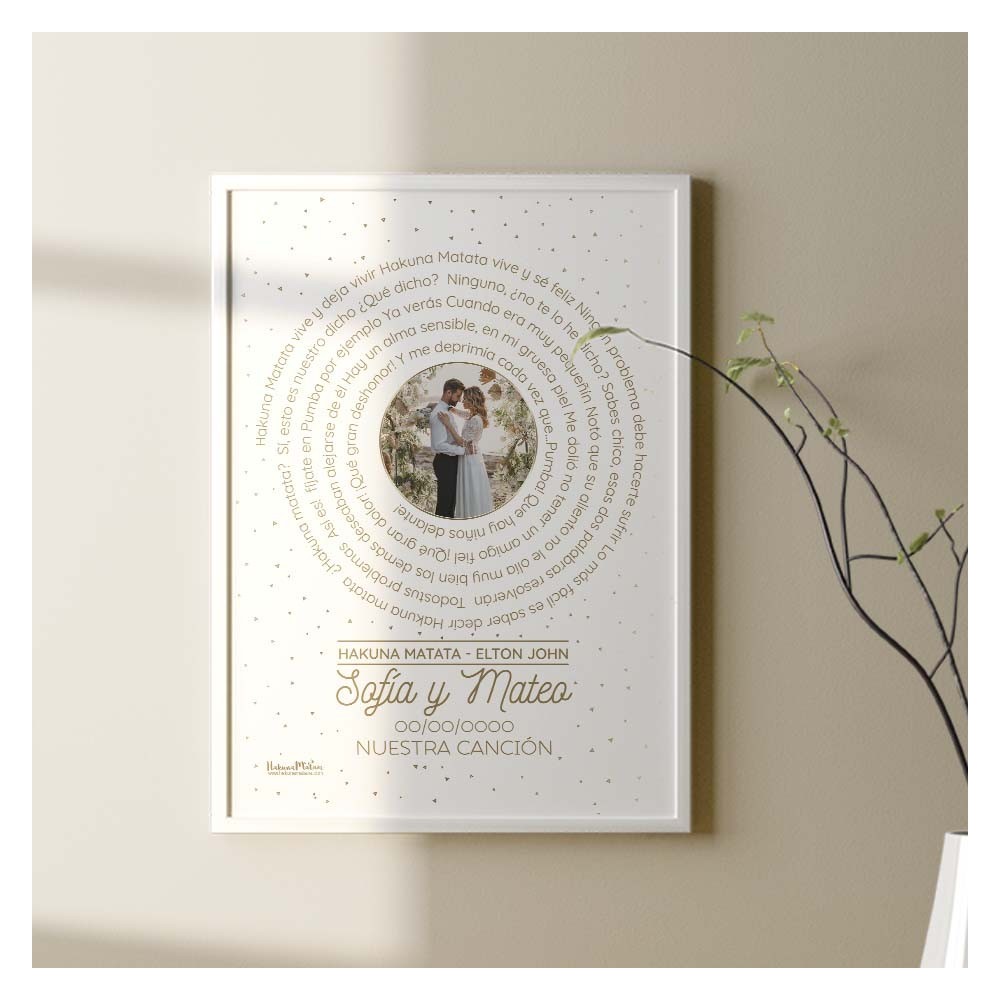 Lámina personalizada con foto - Letra de canción (Color oro)