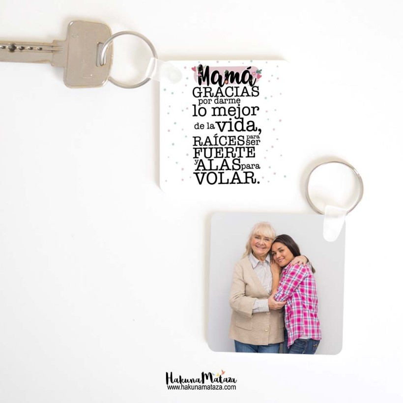Llavero cuadrado con foto personalizado - Mamá gracias...