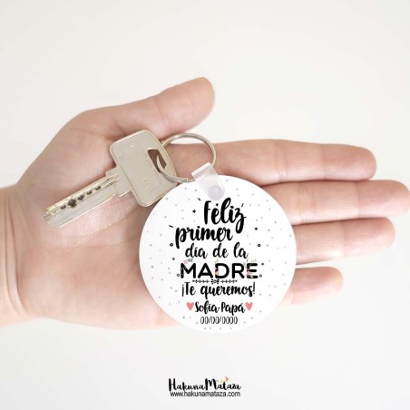 Llavero redondo con foto personalizado - Feliz primer día de la madre Llavero redondo con foto personalizado - Feliz primer día de la madre