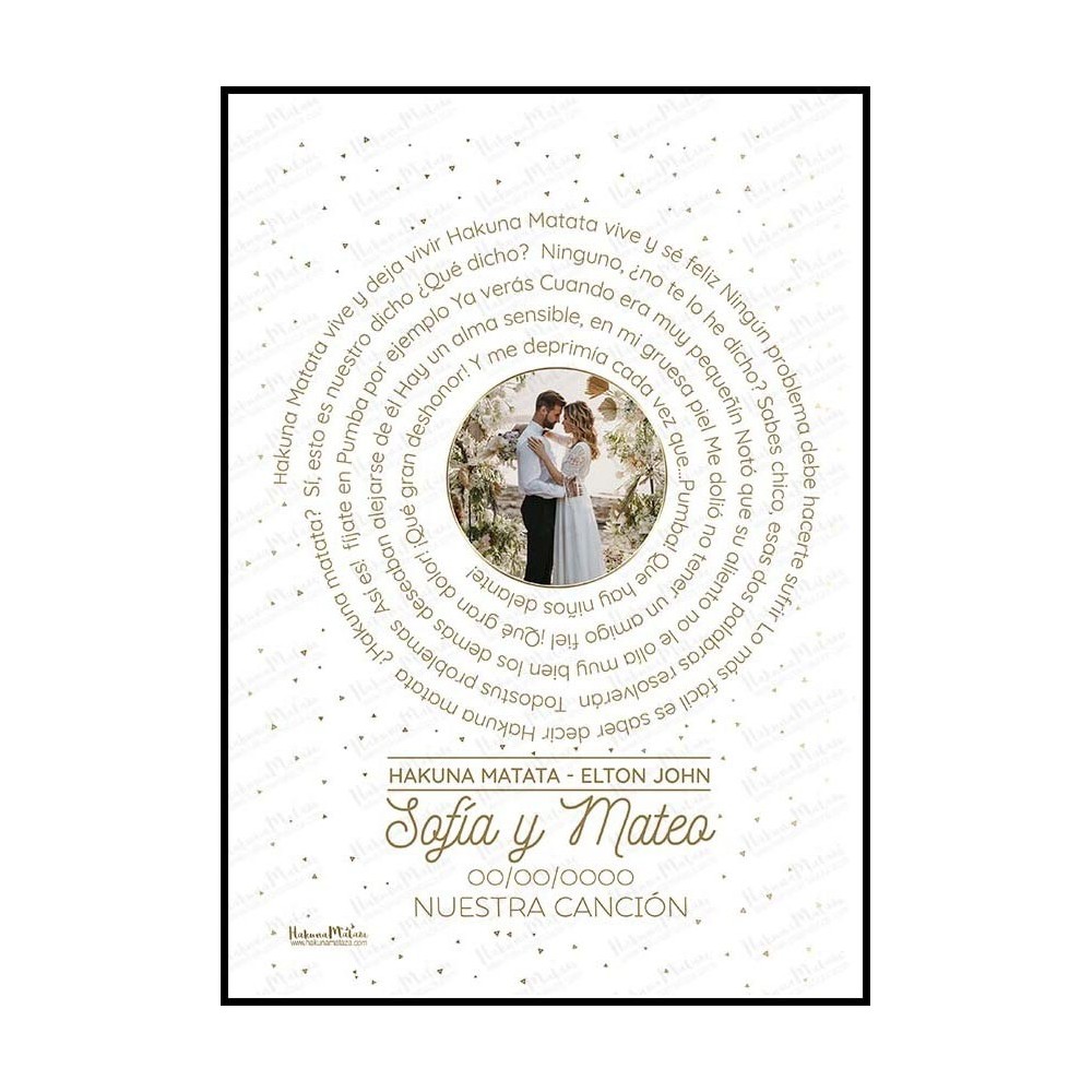 Lámina personalizada con foto - Letra de canción (Color oro)