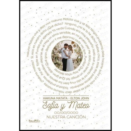 lámina canción personalizada con foto color oro