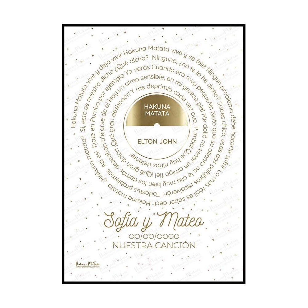 Lámina personalizada - Letra de canción (Color oro)