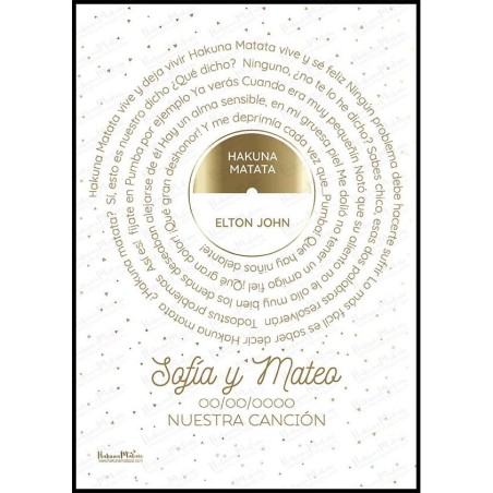 lámina personalizada letra de canción color oro