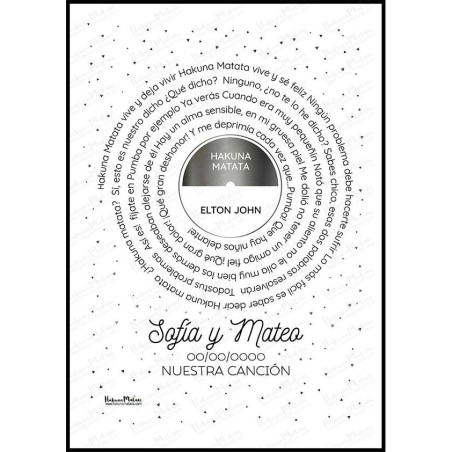 lámina personalizada letra de canción color negro