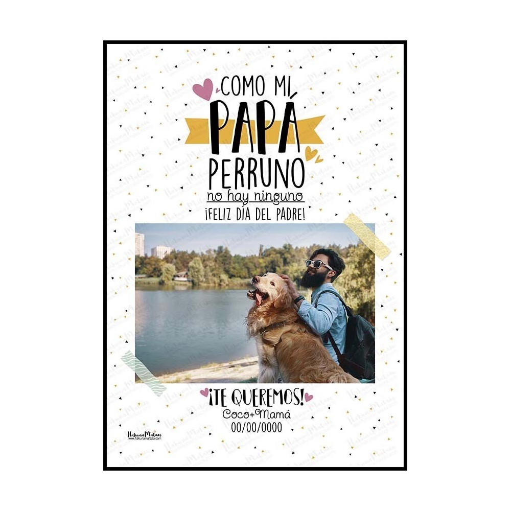 Detalle del diseño de la lámina con la frase "Como mi papá perruno/gatuno"