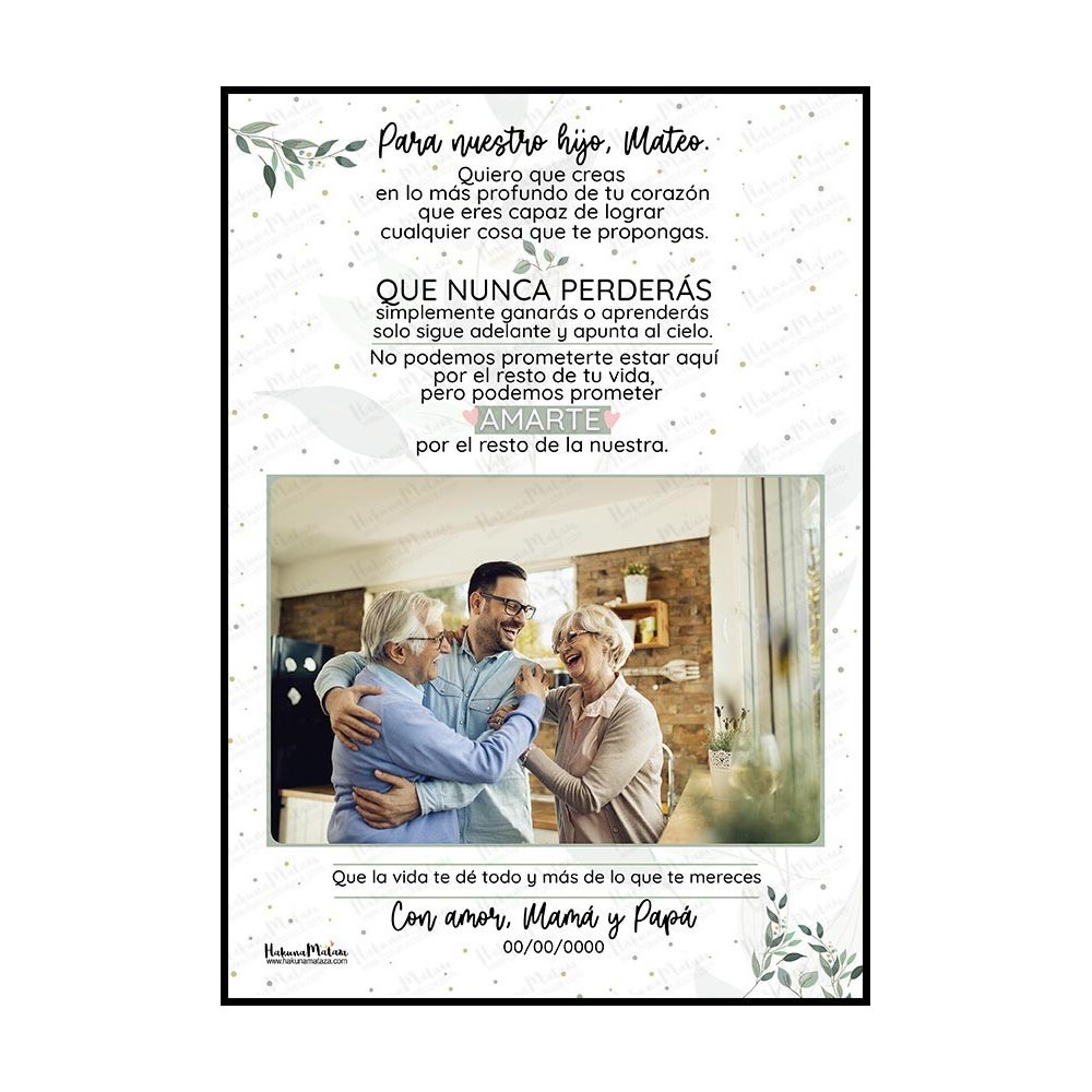 Diseño completo de la lámina personalizada con foto para hijo