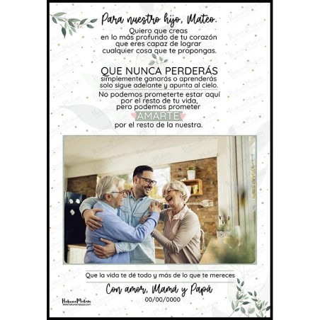 Diseño completo de la lámina personalizada con foto para hijo