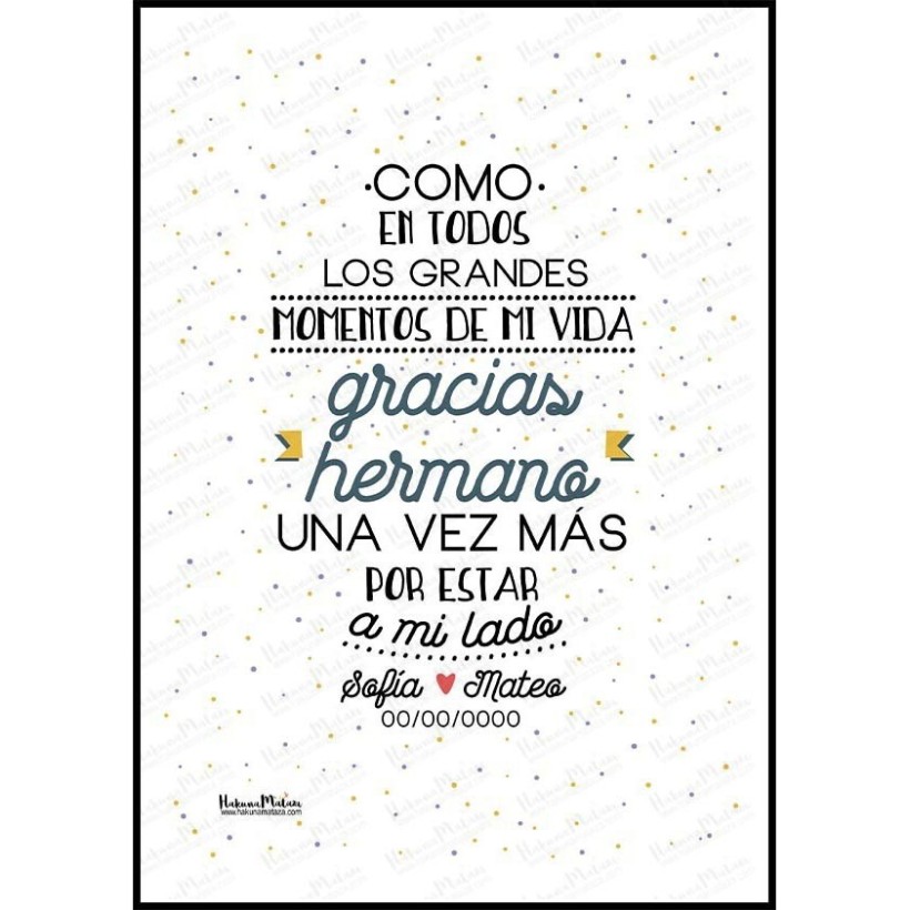 Regalos personalizados para hermano | Lámina "Gracias hermano" de Hakuna Mataza