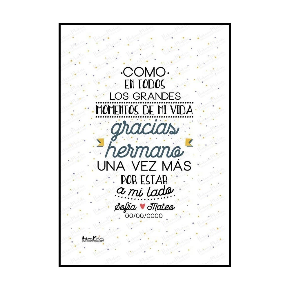 Regalos personalizados para hermano | Lámina "Gracias hermano" de Hakuna Mataza