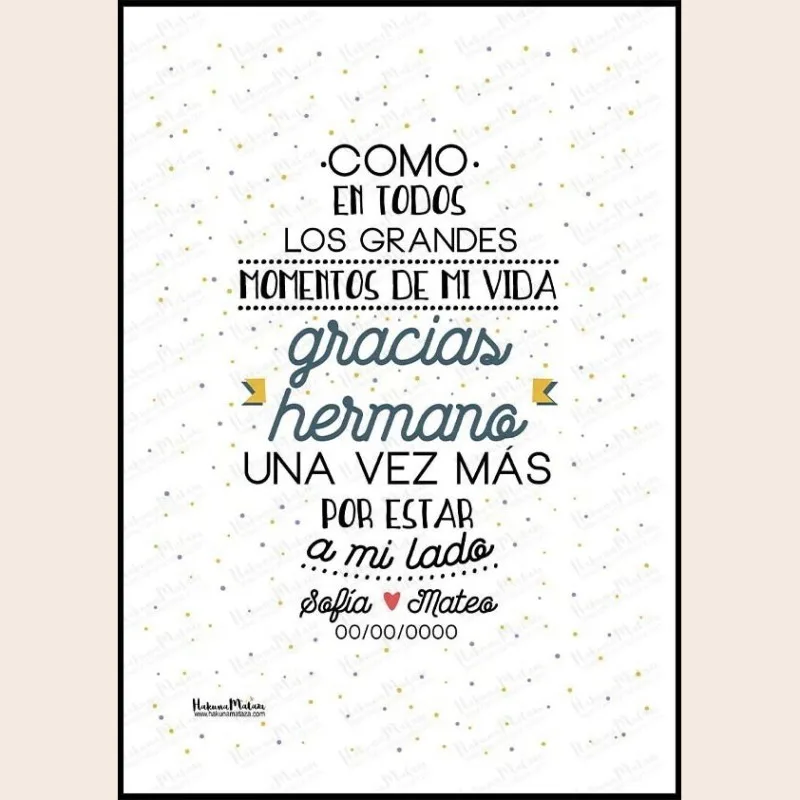 Lámina personalizada - Gracias hermano · detalle