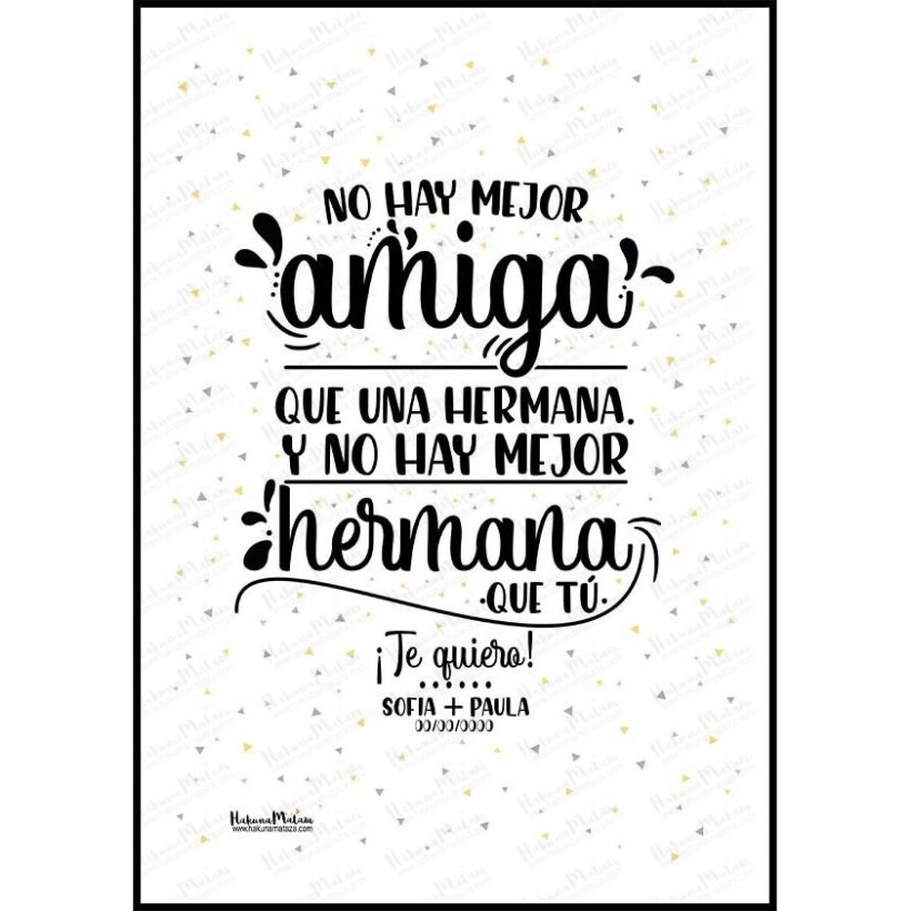 Regalo original para hermana | Lámina personalizada "No hay mejor amiga que una hermana"