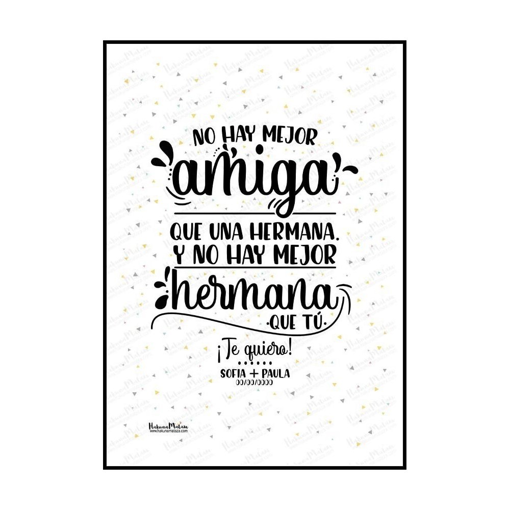 Regalo original para hermana | Lámina personalizada "No hay mejor amiga que una hermana"