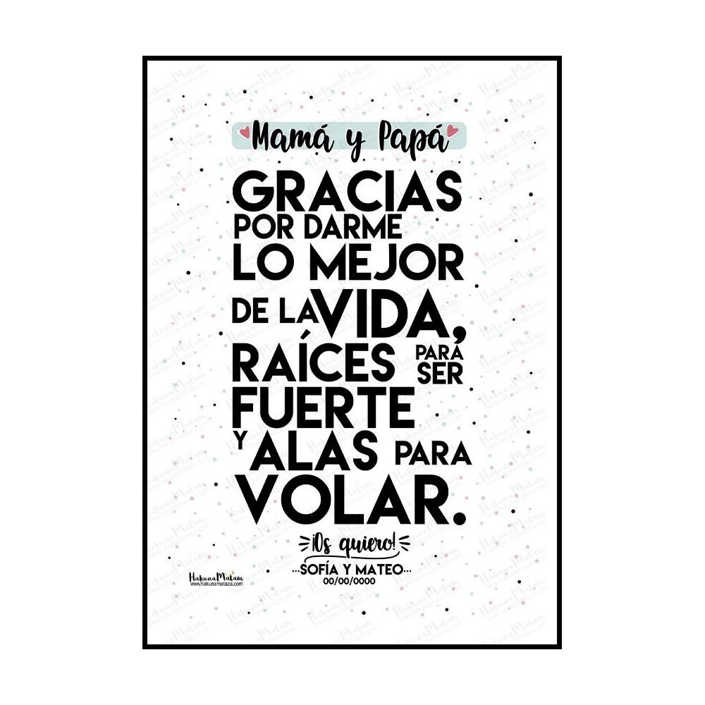 Regalo especial para papá y mamá - Lámina decorativa personalizada