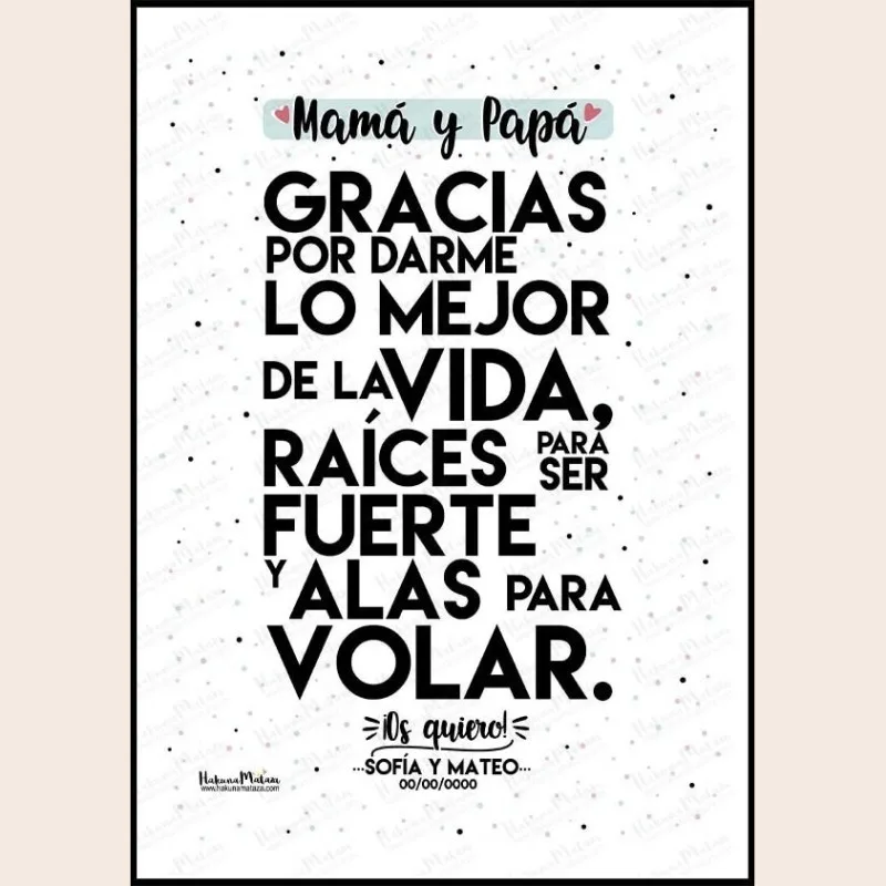 Lámina personalizada - Mamá y Papá gracias por darme lo mejor · detalle