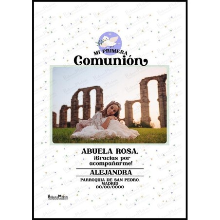 Lámina personalizada con foto de comunión - Paloma