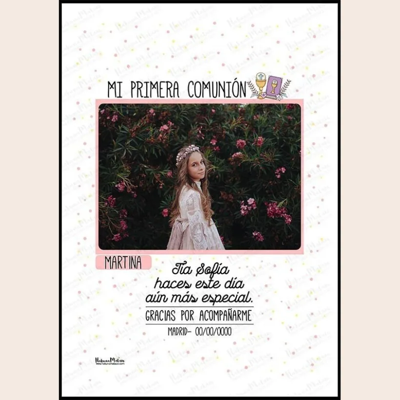 Lámina personalizada con foto de comunión - Mi primera comunión · ejemplo de personalización 2