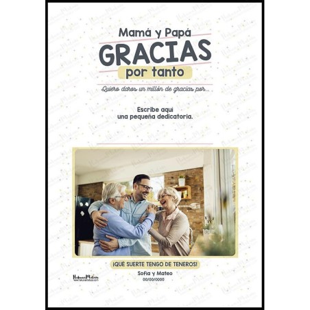 Diseño completo de la lámina personalizada con foto “Gracias por tanto”.