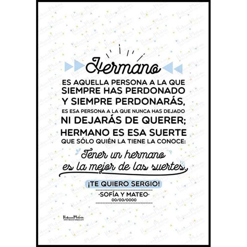 Detalle del diseño sencillo pero significativo de la lámina decorativa para hermanos/as