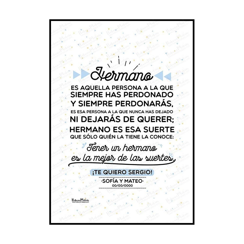 Detalle del diseño sencillo pero significativo de la lámina decorativa para hermanos/as