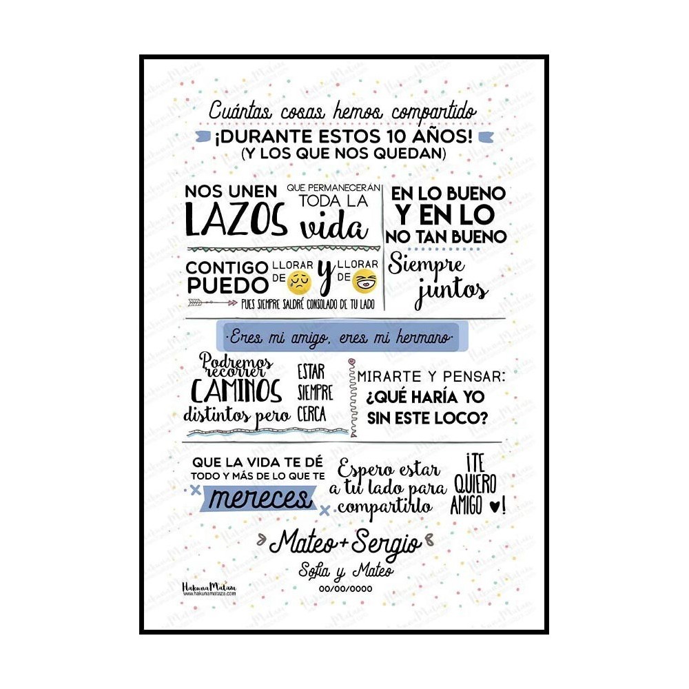 Detalle del texto: "Amigo, cuantas cosas hemos compartido, durante estos años".