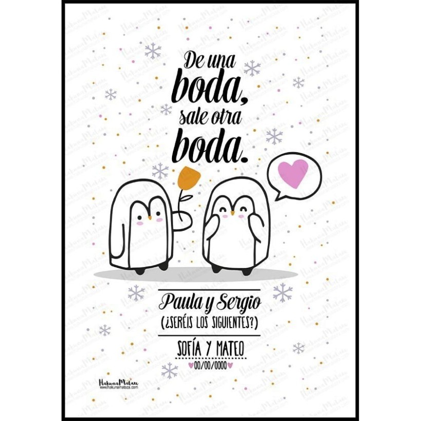 Lámina personalizada - (Pingüinos)De una boda, sale otra boda