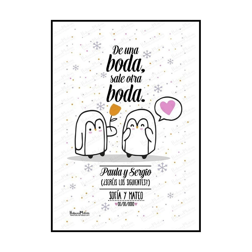 Lámina personalizada - (Pingüinos)De una boda, sale otra boda