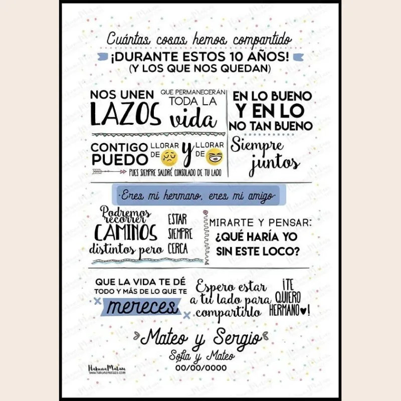 Lámina personalizada - Amigo/a / hermano/a cuántas cosas hemos compartido · detalle