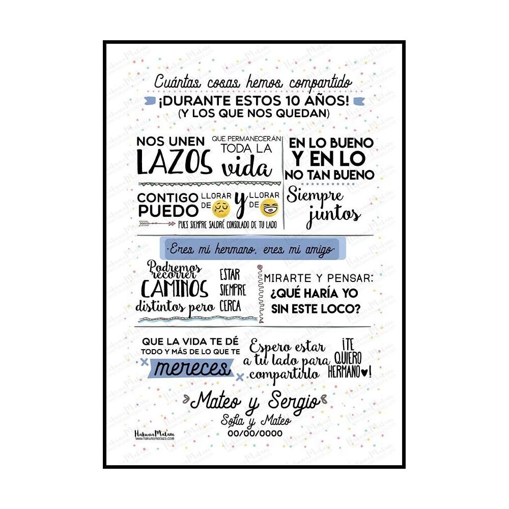 Lámina personalizada - Amigo/a / hermano/a cuántas cosas hemos compartido