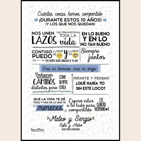 Lámina personalizada - Amigo/a / hermano/a cuántas cosas hemos compartido · detalle