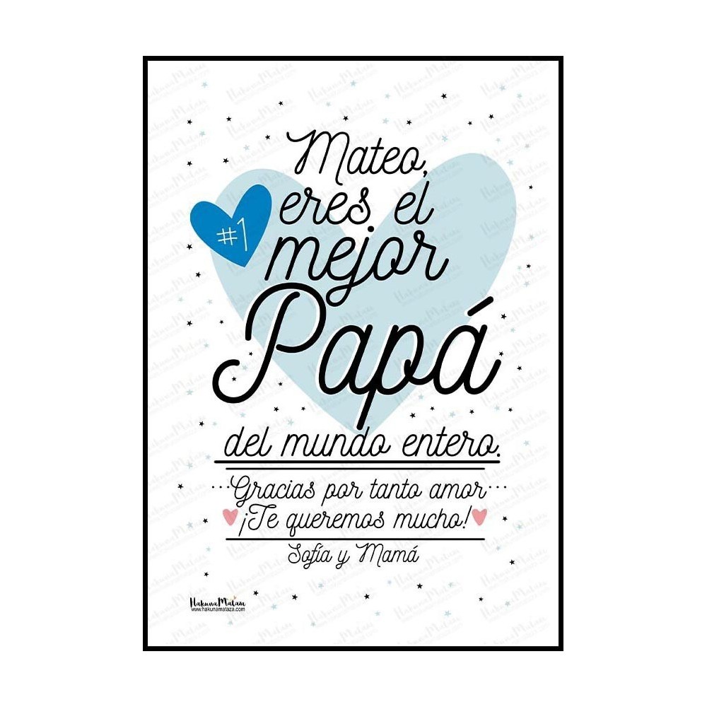 Diseño completo de la lámina personalizada “Eres el mejor del mundo entero”.