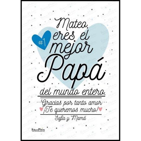 Diseño completo de la lámina personalizada “Eres el mejor del mundo entero”.