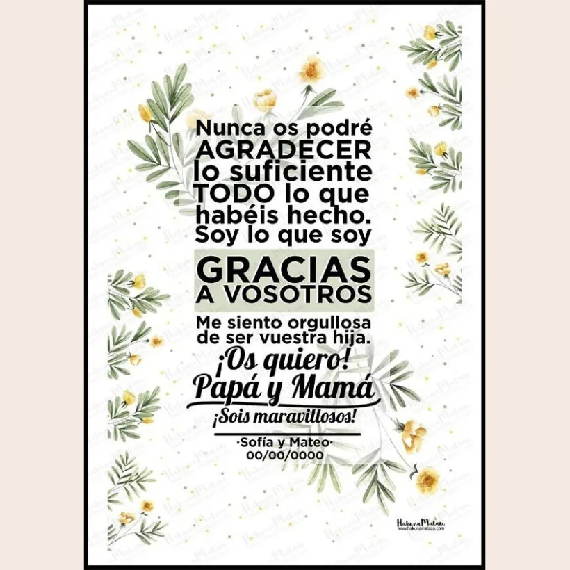 Lámina personalizada para padres – Os quiero papá y mamá | Hakuna Mataza 2