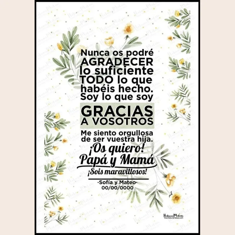 Lámina personalizada para padres – Os quiero papá y mamá · detalle