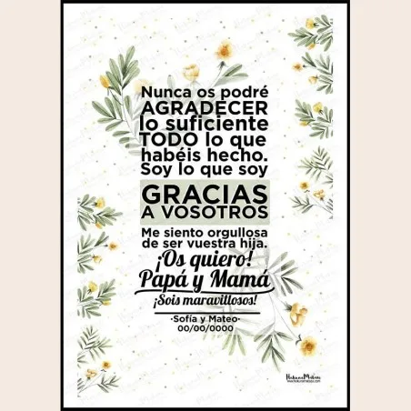 Lámina personalizada para padres – Os quiero papá y mamá · detalle