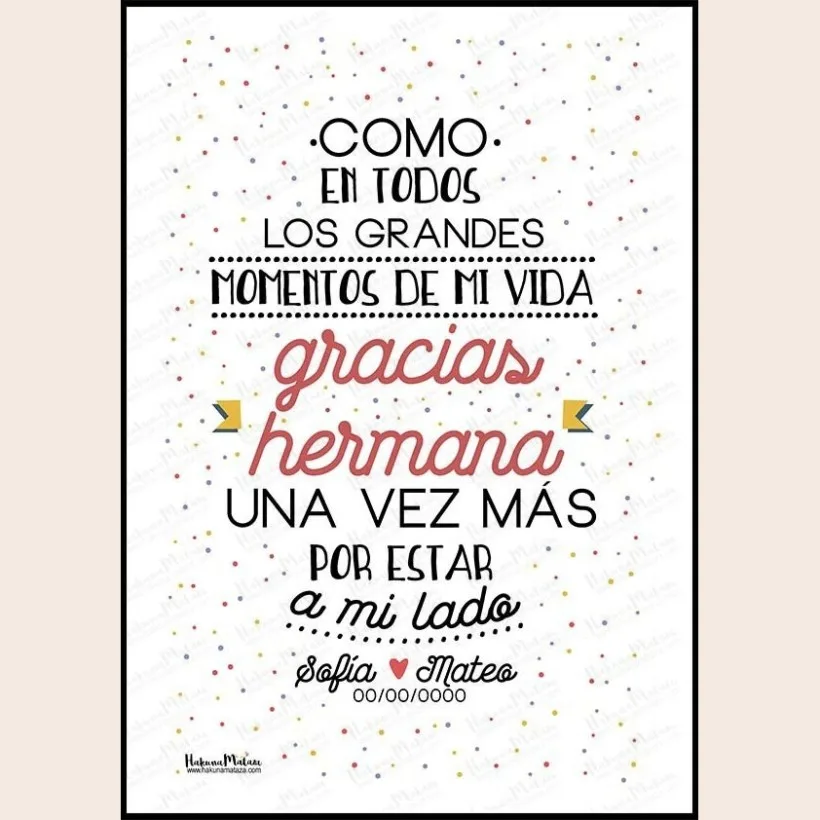 Lámina personalizada - Gracias hermana | Hakuna Mataza 2
