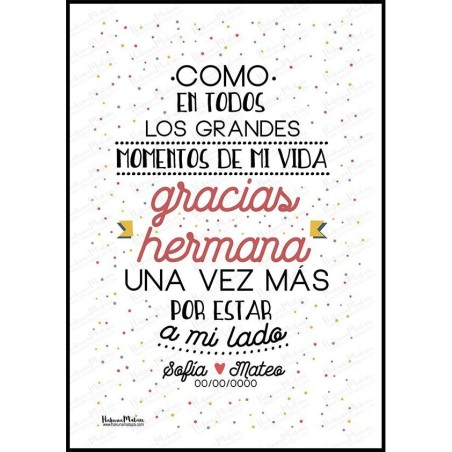 Diseño completo de la lámina personalizada “Gracias hermana”.
