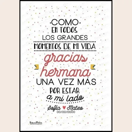 Lámina personalizada - Gracias hermana · detalle