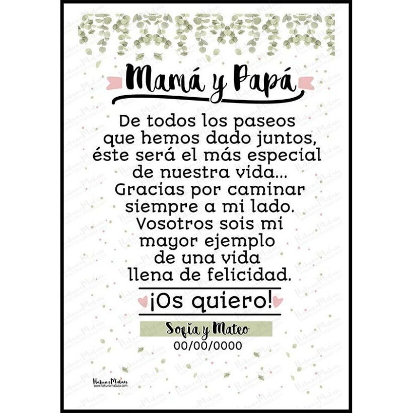 Diseño completo de la lámina personalizada “Gracias por caminar siempre a mi lado”.