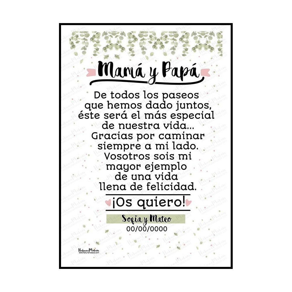 Diseño completo de la lámina personalizada “Gracias por caminar siempre a mi lado”.