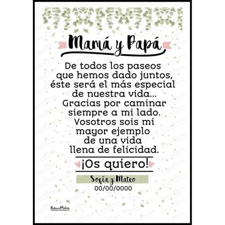 Diseño completo de la lámina personalizada “Gracias por caminar siempre a mi lado”.
