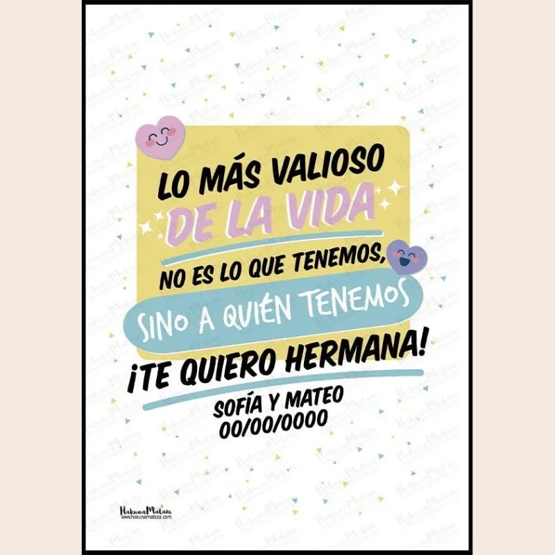 Lámina personalizada - Te quiero hermana / hermano · detalle