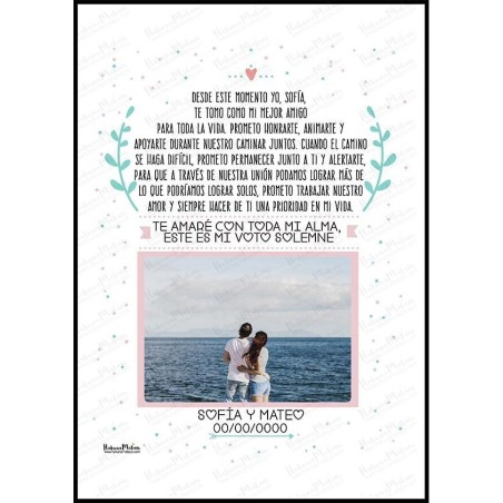 Diseño completo de la lámina personalizada con foto “Este es mi voto solemne”.