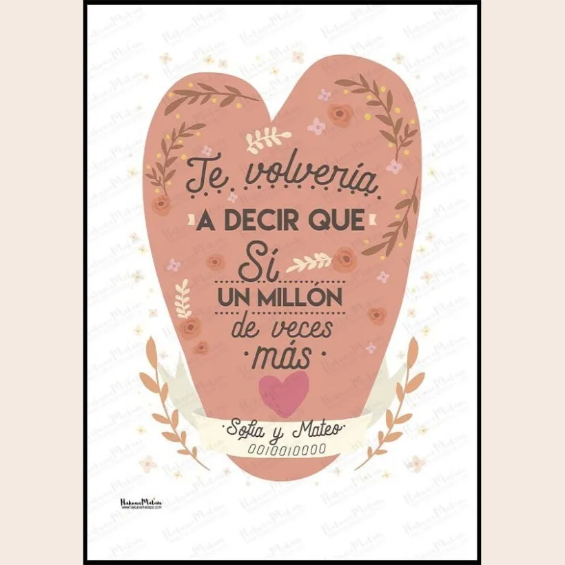 Lámina personalizada para pareja – Te volvería a decir que sí un millón de veces más | Hakuna Mataza 2