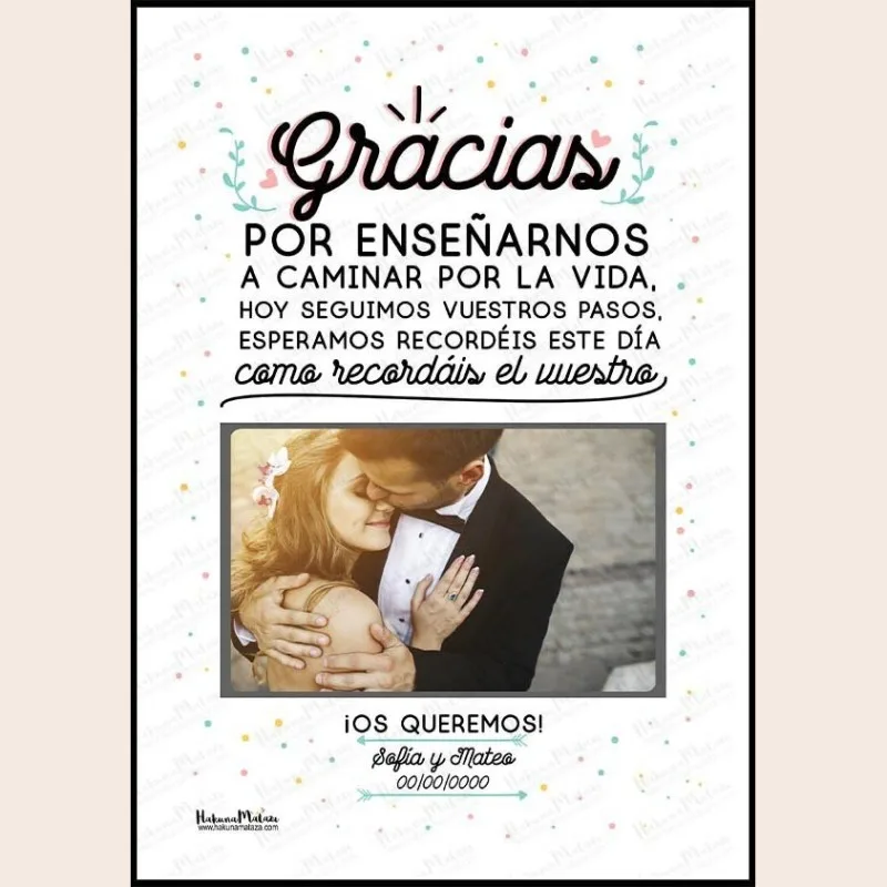 Lámina personalizada con foto - Gracias por enseñarnos a caminar por la vida · detalle
