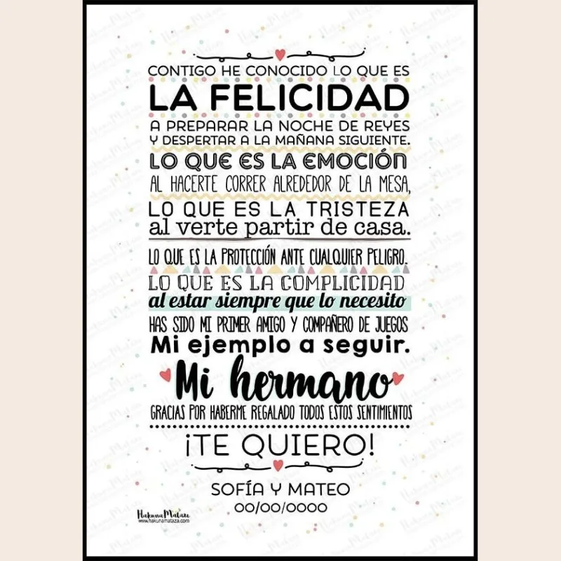 Lámina personalizada - Hermano contigo he conocido lo que es la felicidad · detalle