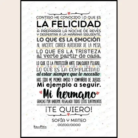 Lámina personalizada - Hermano contigo he conocido lo que es la felicidad · detalle