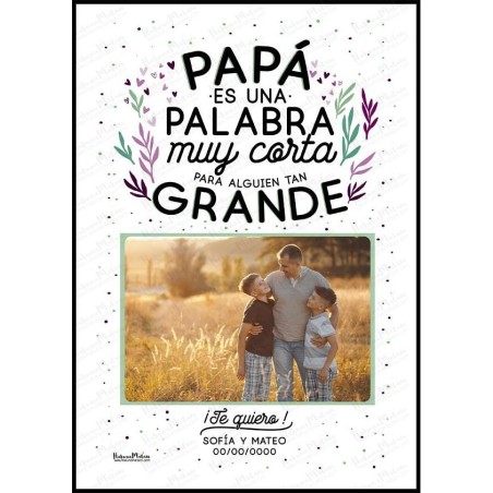 Diseño completo de la lámina personalizada con foto "Papá es una palabra muy corta".